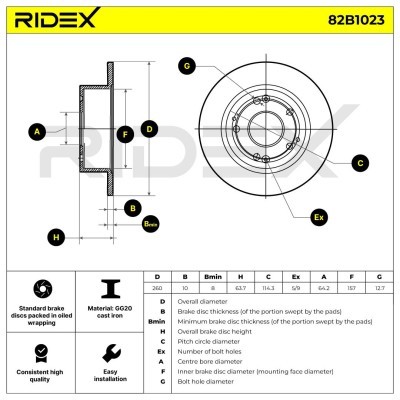 Bremsscheibe RIDEX 82B1023 82B1023 - foto 5