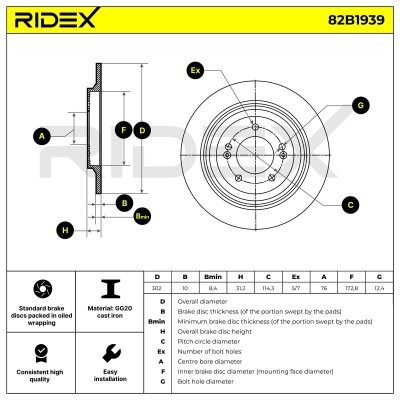 Bremsscheibe RIDEX 82B1939 82B1939 - foto 6