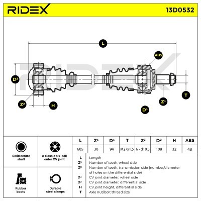 Antriebswelle RIDEX 13D0532 13D0532 - foto 6