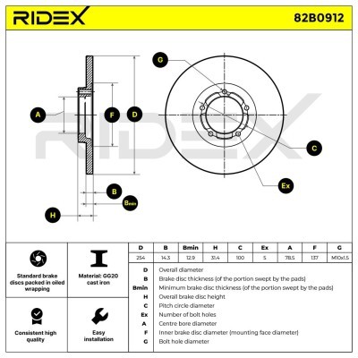 Bremsscheibe RIDEX 82B0912 82B0912 - foto 6