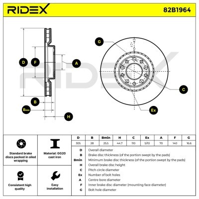 Bremsscheibe RIDEX 82B1964 82B1964 - foto 6