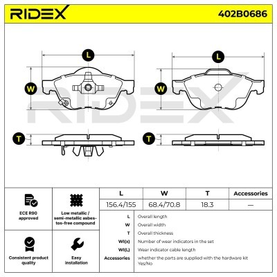 Bremsbeläge Satz RIDEX 402B0686 402B0686 - foto 8