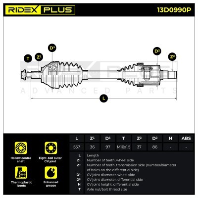 Antriebswelle RIDEX 13D0990P 13D0990P - foto 14