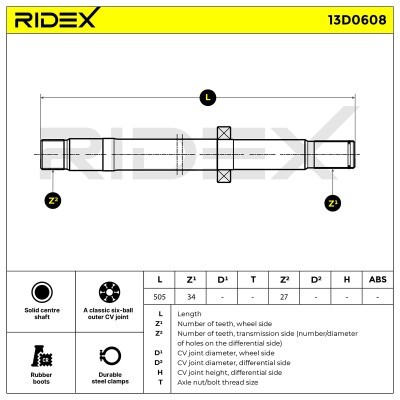 Antriebswelle RIDEX 13D0608 13D0608 - foto 8