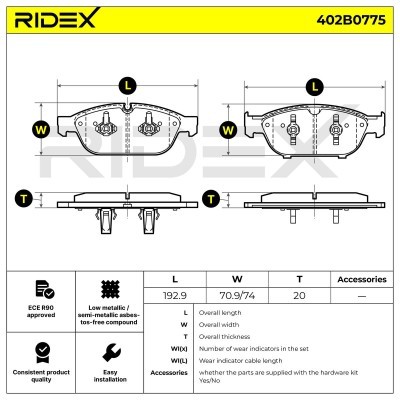 Bremsbeläge Satz RIDEX 402B0775 402B0775 - foto 7