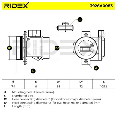 Luftmassenmesser RIDEX 3926A0083 3926A0083 - foto 6