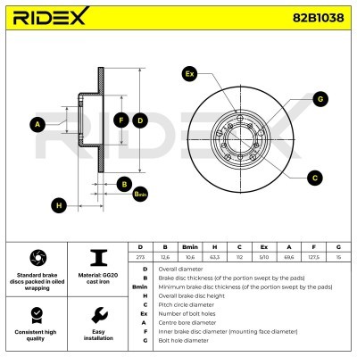 Bremsscheibe RIDEX 82B1038 82B1038 - foto 9