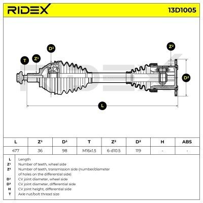 Antriebswelle RIDEX 13D1005 13D1005 - foto 6