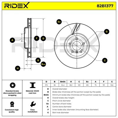 Bremsscheibe RIDEX 82B1377 82B1377 - foto 7