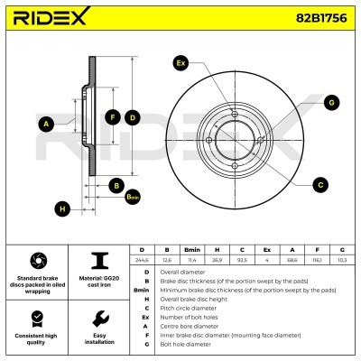 Bremsscheibe RIDEX 82B1756 82B1756 - foto 9