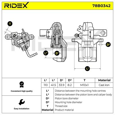 Bremssattel RIDEX 78B0342 78B0342 - foto 2