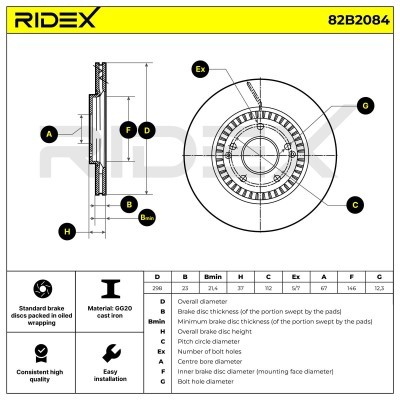 Bremsscheibe RIDEX 82B2084 82B2084 - foto 6