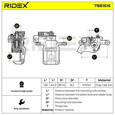 Bremssattel RIDEX 78B1616 78B1616 - foto 7