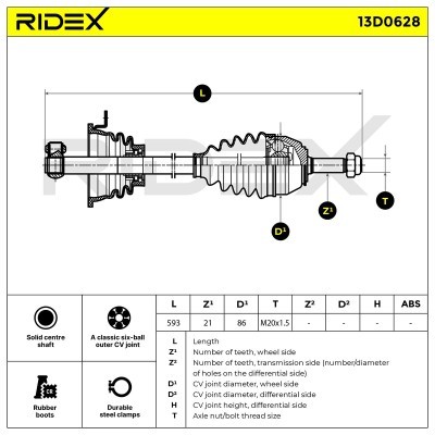 Antriebswelle RIDEX 13D0628 13D0628 - foto 7