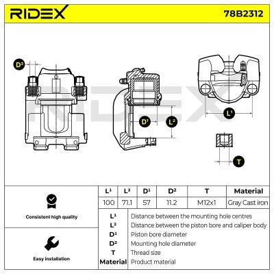 Bremssattel RIDEX 78B2312 78B2312 - foto 2