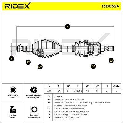 Antriebswelle RIDEX 13D0524 13D0524 - foto 11