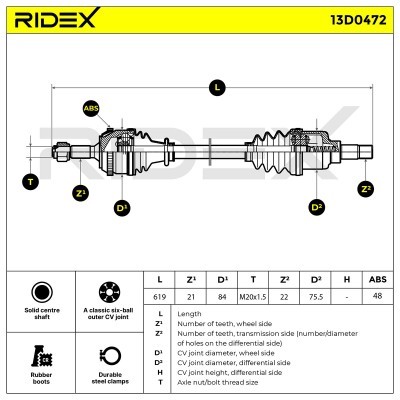 Antriebswelle RIDEX 13D0472 13D0472 - foto 7