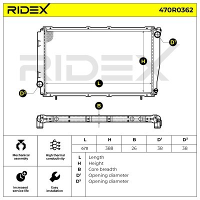 Kühler, Motorkühlung RIDEX 470R0362 470R0362 - foto 4