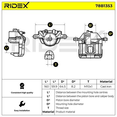 Bremssattel RIDEX 78B1353 78B1353 - foto 6