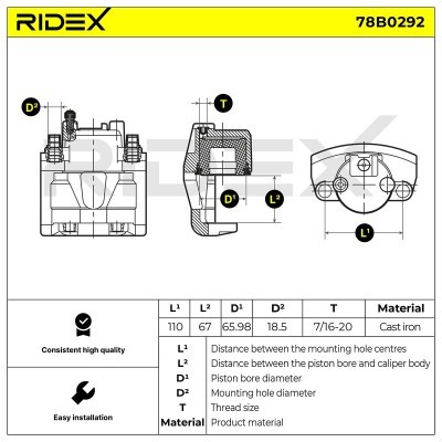 Bremssattel RIDEX 78B0292 78B0292 - foto 2