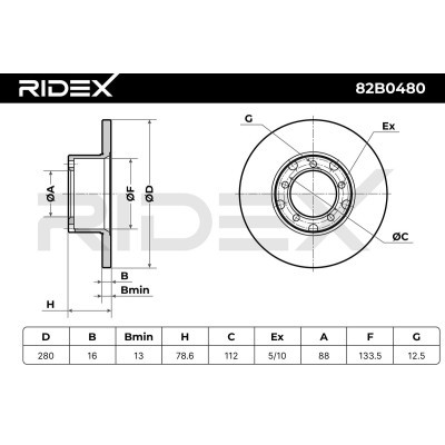 Bremsscheibe RIDEX 82B0480 82B0480 - foto 7