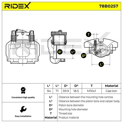 Bremssattel RIDEX 78B0257 78B0257 - foto 5