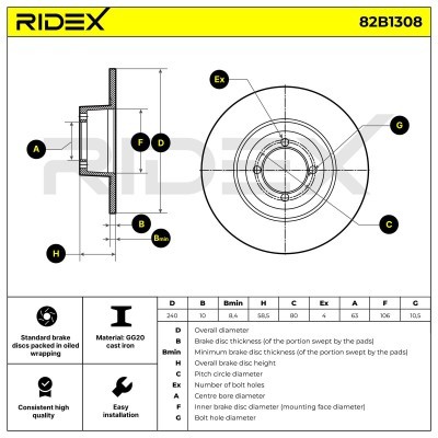 Bremsscheibe RIDEX 82B1308 82B1308 - foto 6