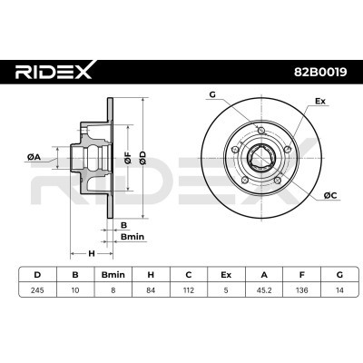 Bremsscheibe RIDEX 82B0019 82B0019 - foto 6