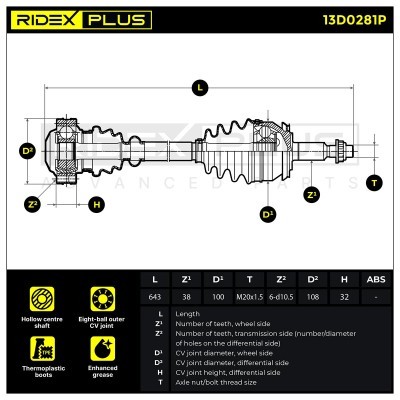 Antriebswelle RIDEX 13D0281P 13D0281P - foto 8