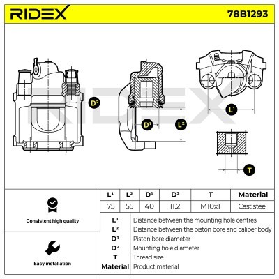 Bremssattel RIDEX 78B1293 78B1293 - foto 2