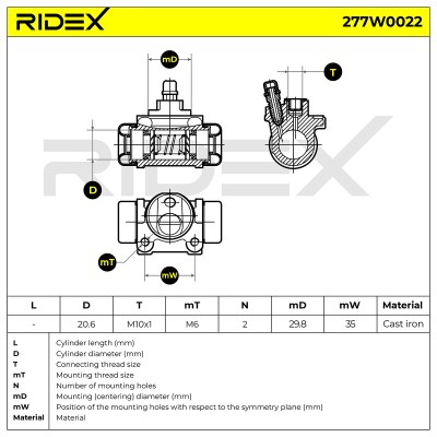 Radbremszylinder RIDEX 277W0022 277W0022 - foto 6