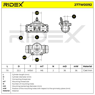 Radbremszylinder RIDEX 277W0092 277W0092 - foto 6
