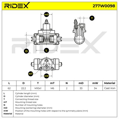 Radbremszylinder RIDEX 277W0098 277W0098 - foto 9