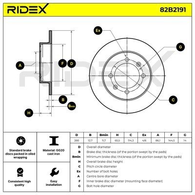 Bremsscheibe RIDEX 82B2191 82B2191 - foto 6