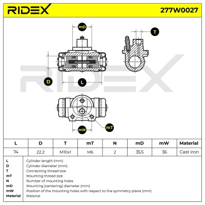 Radbremszylinder RIDEX 277W0027 277W0027 - foto 6