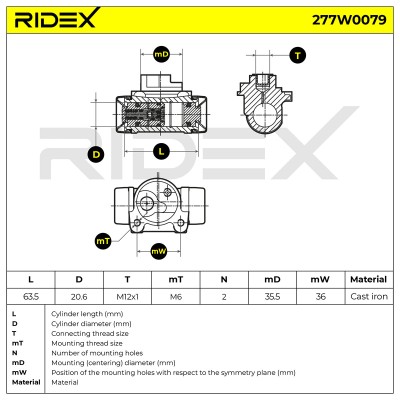 Radbremszylinder RIDEX 277W0079 277W0079 - foto 6