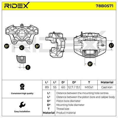 Bremssattel RIDEX 78B0571 78B0571 - foto 7