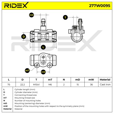 Radbremszylinder RIDEX 277W0095 277W0095 - foto 6