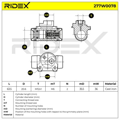 Radbremszylinder RIDEX 277W0078 277W0078 - foto 6