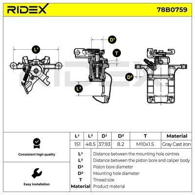 Bremssattel RIDEX 78B0759 78B0759 - foto 6
