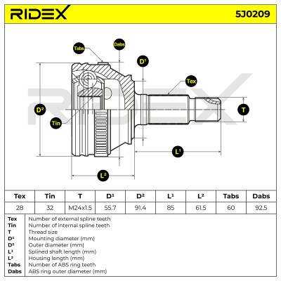 Gelenksatz, Antriebswelle RIDEX 5J0209 5J0209 - foto 6