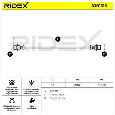 Bremsschlauch RIDEX 83B1316 83B1316 - foto 6