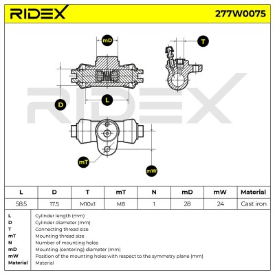 Radbremszylinder RIDEX 277W0075 277W0075 - foto 6