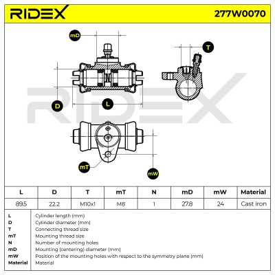 Radbremszylinder RIDEX 277W0070 277W0070 - foto 6