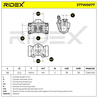 Radbremszylinder RIDEX 277W0077 277W0077 - foto 6
