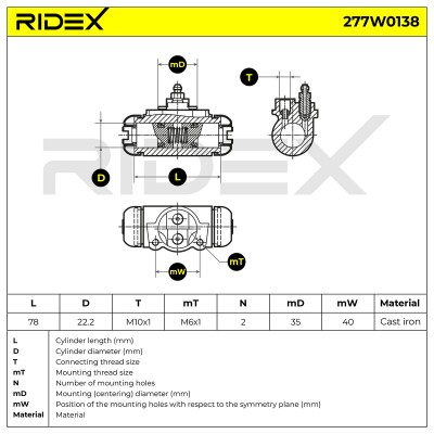 Radbremszylinder RIDEX 277W0138 277W0138 - foto 6