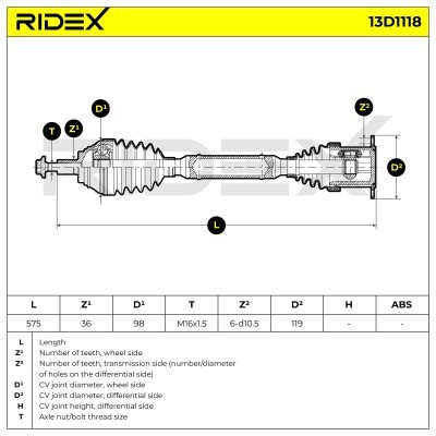 Antriebswelle RIDEX 13D1118 13D1118 - foto 7