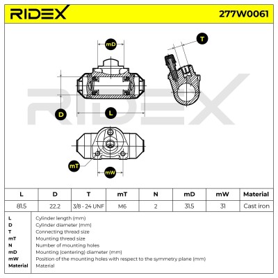 Radbremszylinder RIDEX 277W0061 277W0061 - foto 6