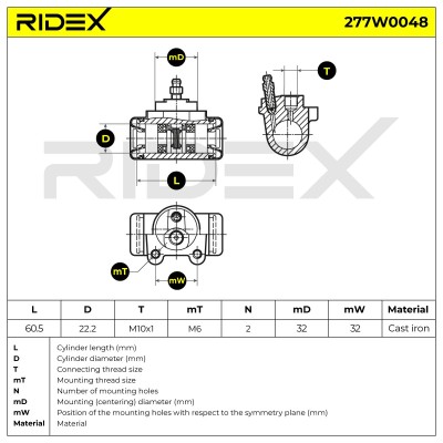 Radbremszylinder RIDEX 277W0048 277W0048 - foto 6