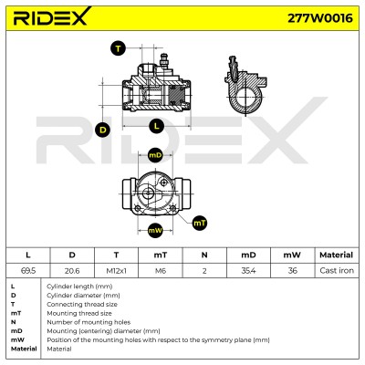 Radbremszylinder RIDEX 277W0016 277W0016 - foto 6